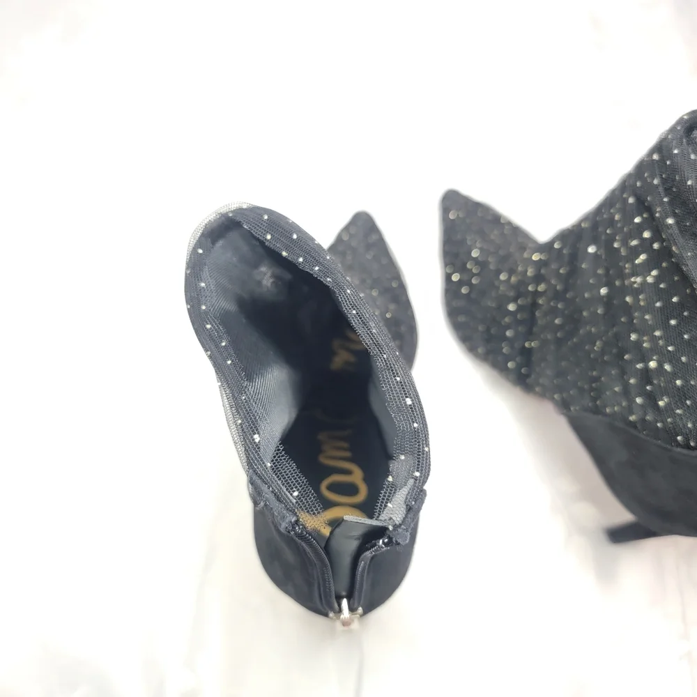 Sam Edelman Farren Glitter Mesh Tulle Pointed Toe Stiletto Heeled Ankle Booties‎